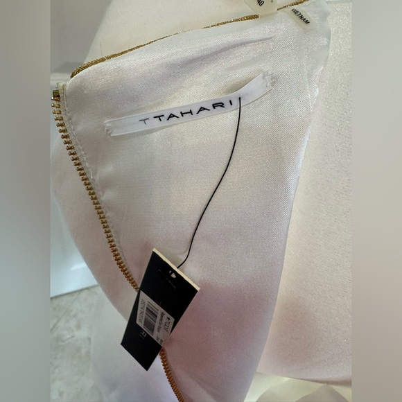 T Tahari White Cali Sleeveless Dress Women’s Size 4 Cotton Elastane Gold NWT - Picture 5 of 11